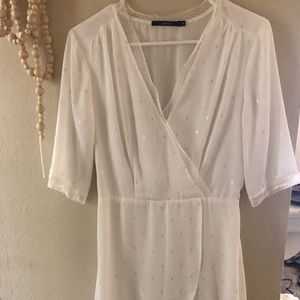 White and sliver leaf dress